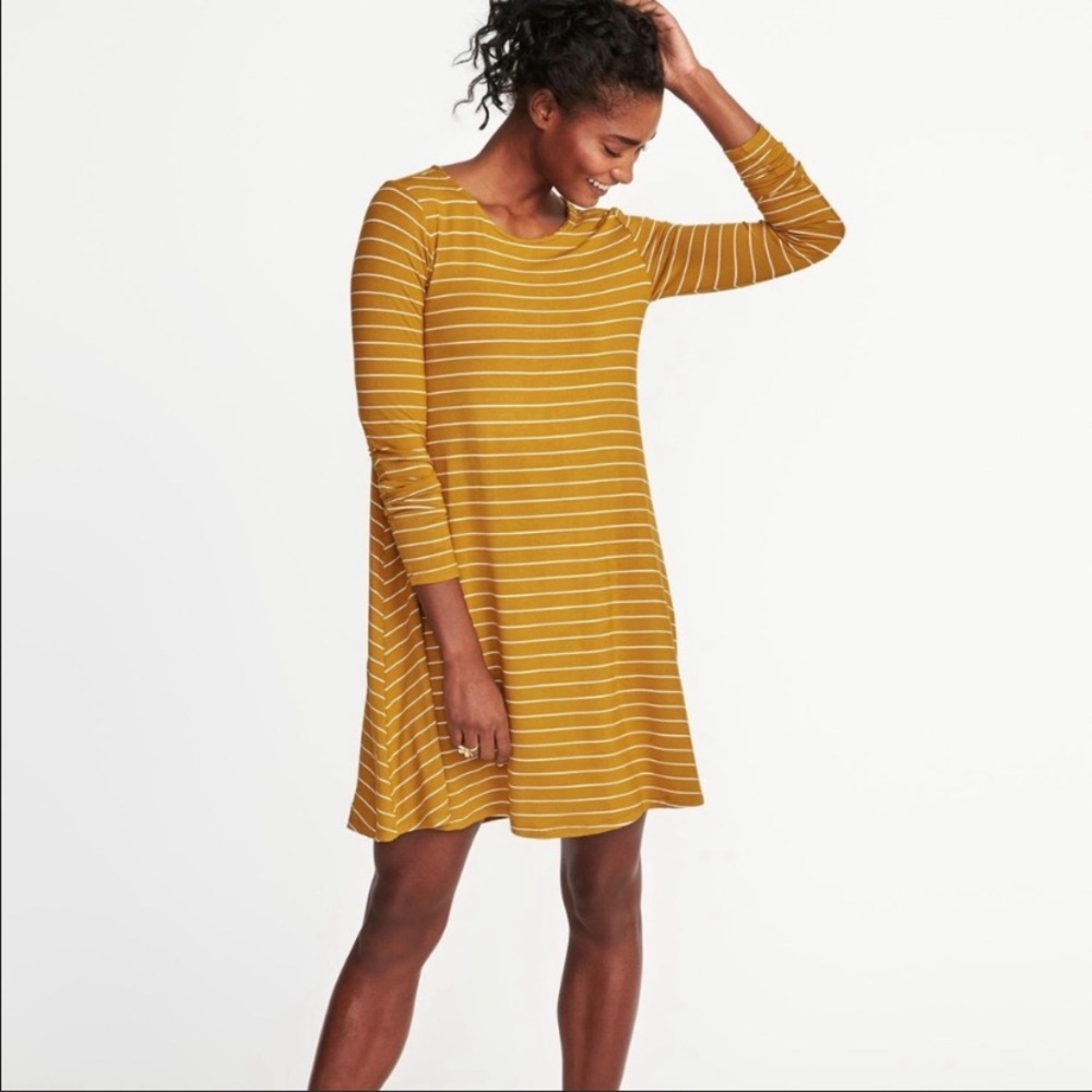 Yellow/Mustard & White Striped Long Sleeve Dress